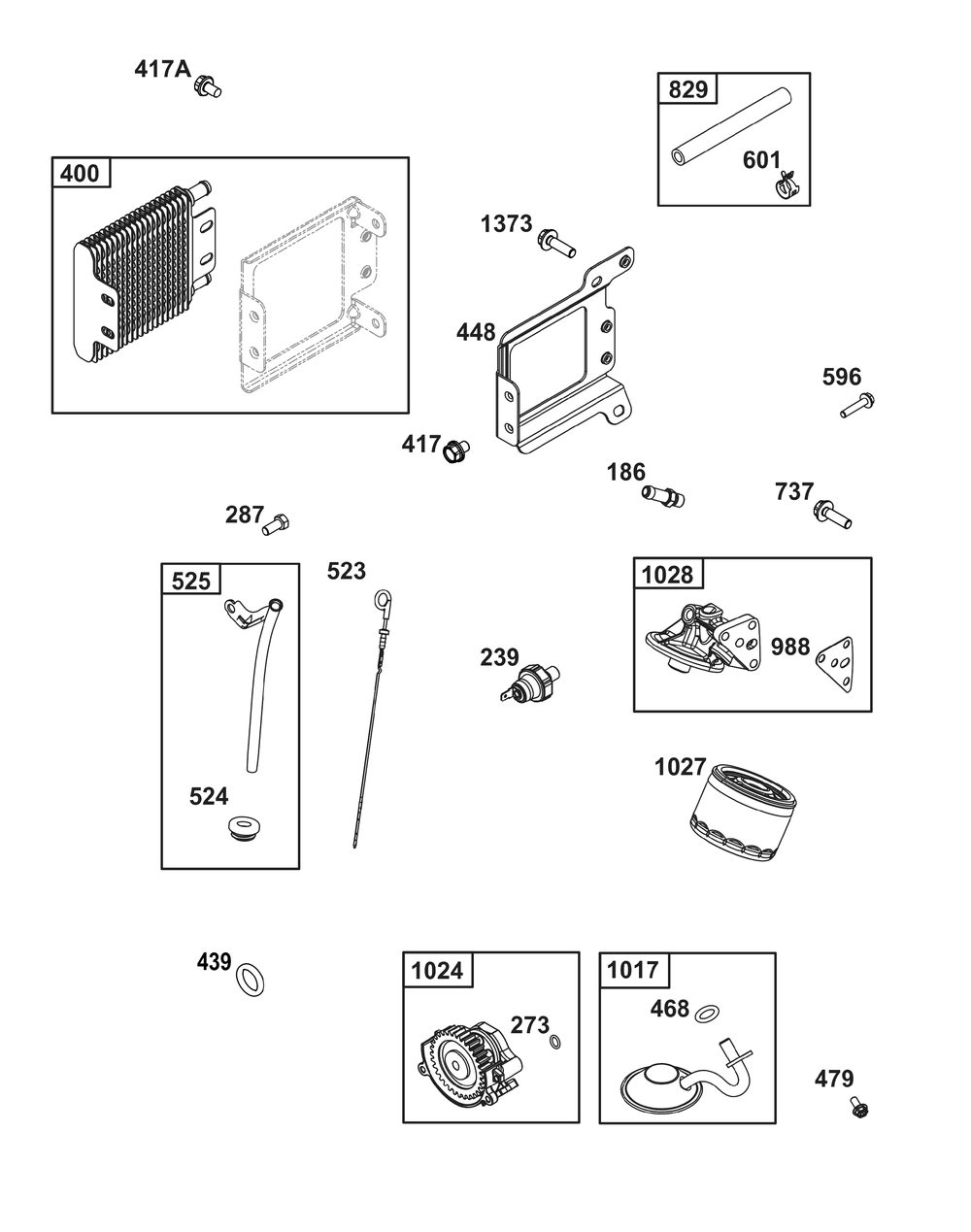 Lubrication Group Diagram and Parts List for 386447-0415-H7 200000 - 399999 Briggs and Stratton Engine
